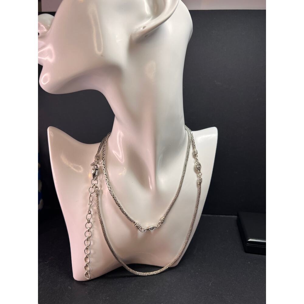 Sarda Sterling Silver 36” Balinese Foxtail Station Necklace – 925 Artisan Chain